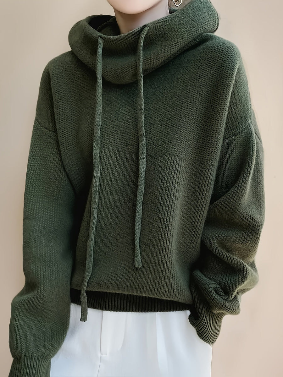 Stickad hoodie med dragsko för dam
