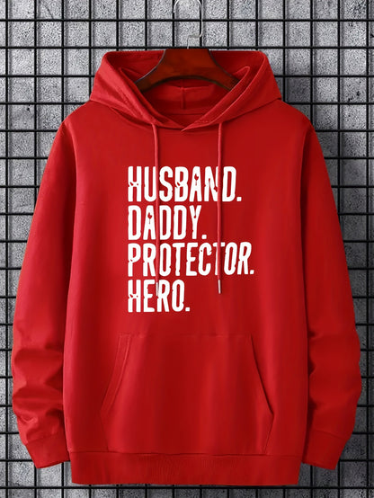 Herr Hoodie med Text – Husband Daddy Protector Hero – Casual Stil för Fars Dag och Familjeaktiviteter