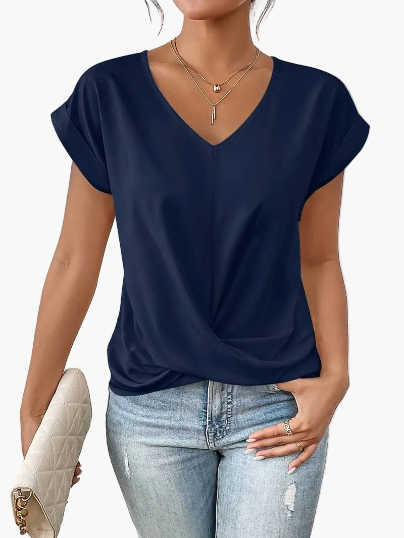 Dam Topp V-ringad Kortärmad Blus Modern Vardagsstil