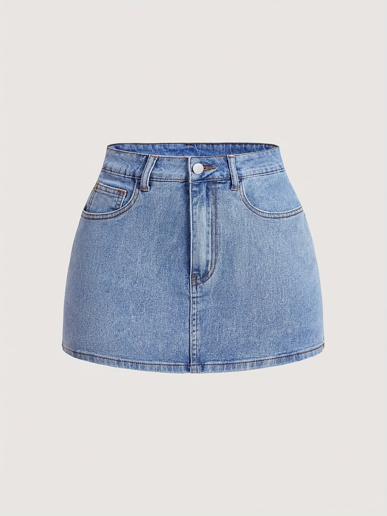 Dam Kjol Mini Elegant Denim Stil för Sommar med Fickdetalj och Dekorativa Rosetter