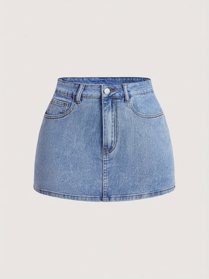 Dam Kjol Mini Elegant Denim Stil för Sommar med Fickdetalj och Dekorativa Rosetter