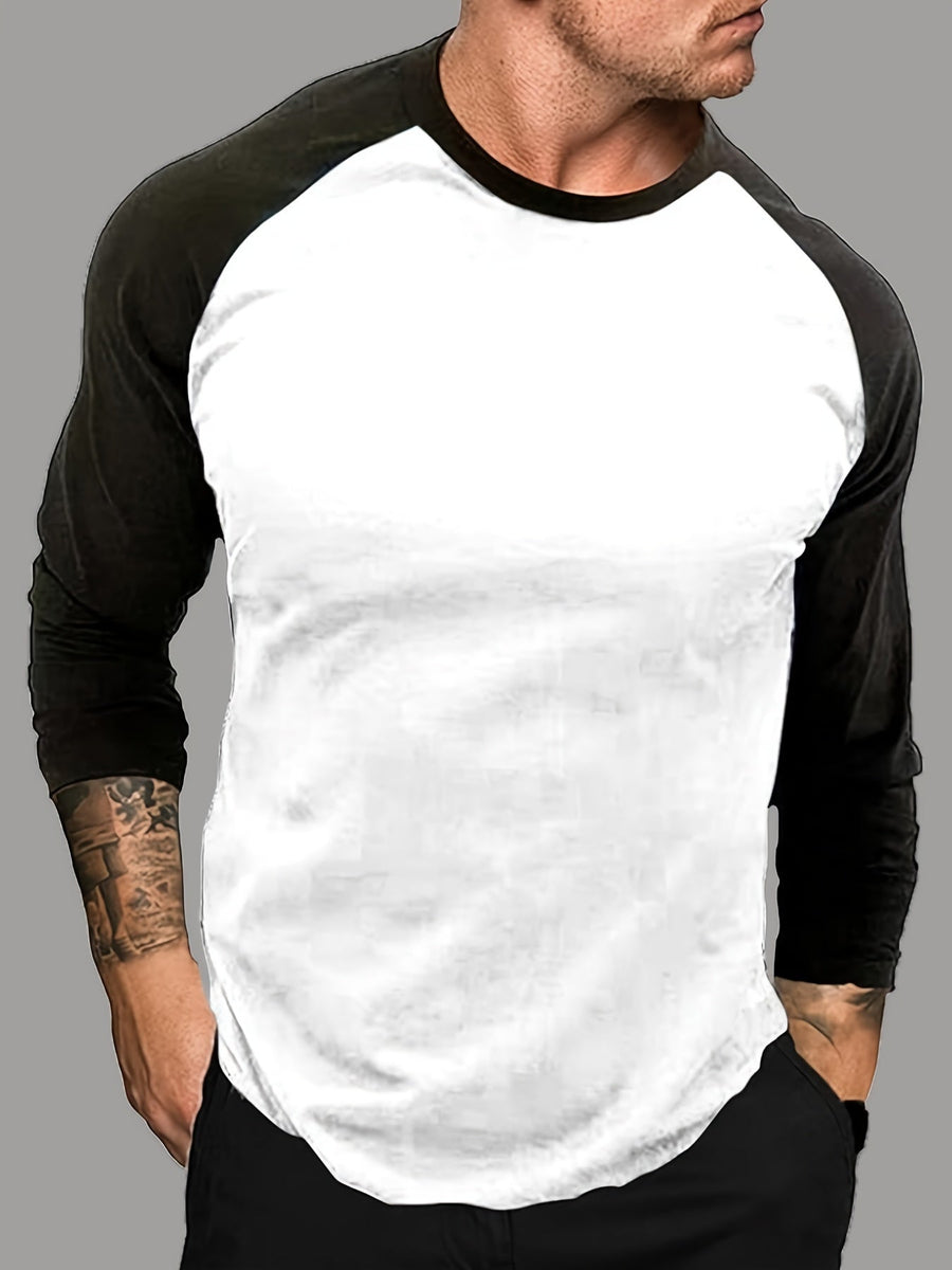 Herr T-shirt Raglan Långärmad Tvåfärgad Rund Hals
