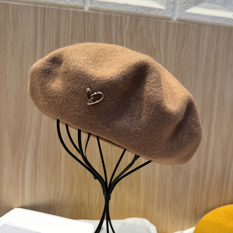 Women's Heart Charm Beret Hat