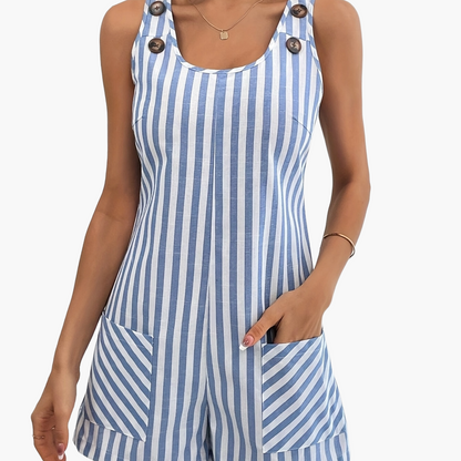 Dam Playsuit med Ränder och Knappar – Somrig Casual Stil