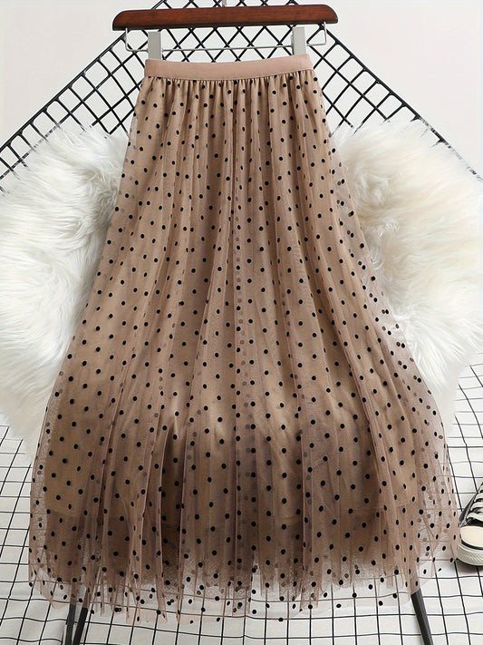Dam Plisserad Prickig Tyllkjol Elegant Vardagsstil