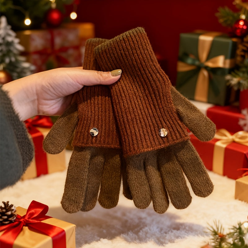 Varm stickad konvertibel handske med fingerlöst tumhål och vantar