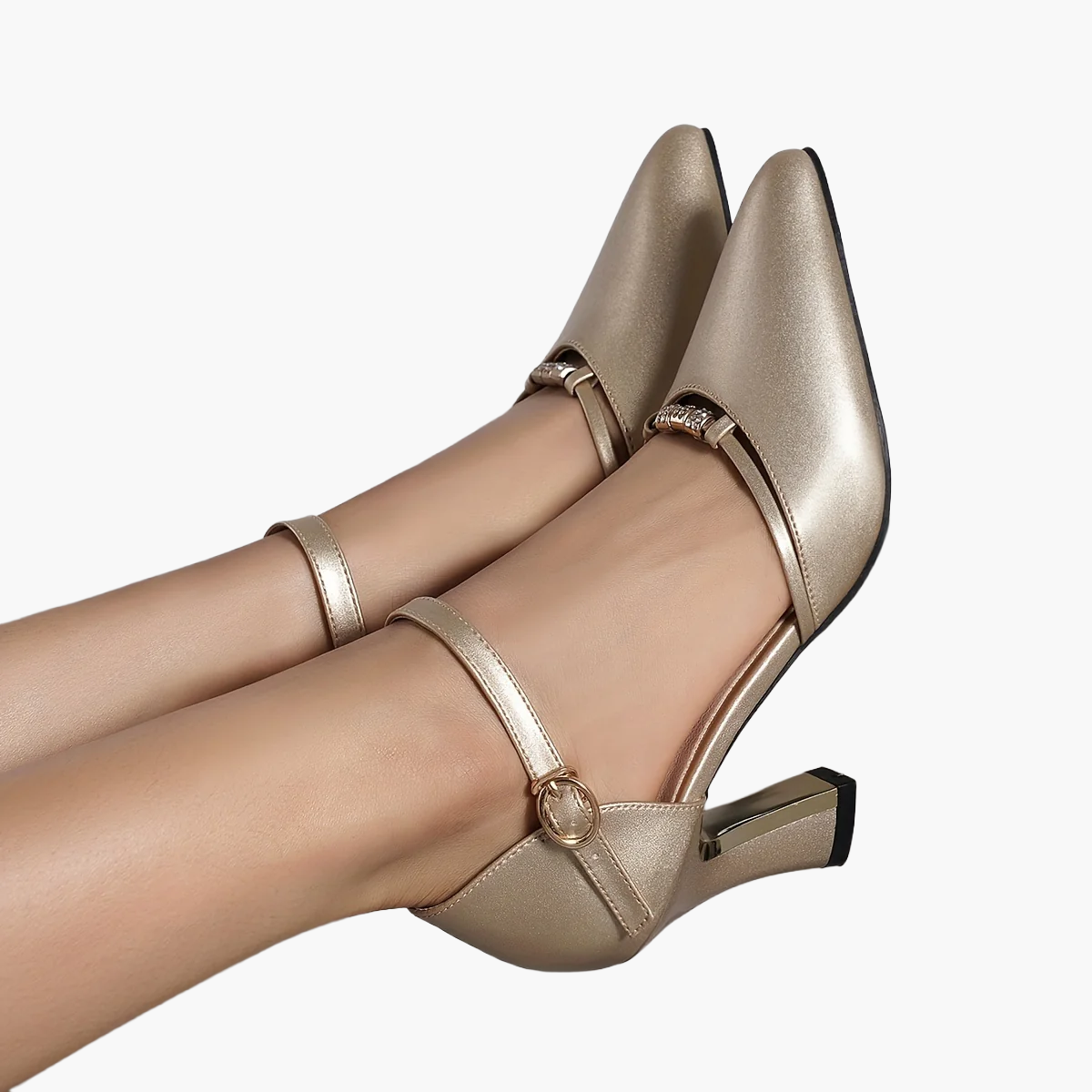 Dam Elegant Blockklackade Pumps med Spänne och Spetsig Tå för Fest och Vardag