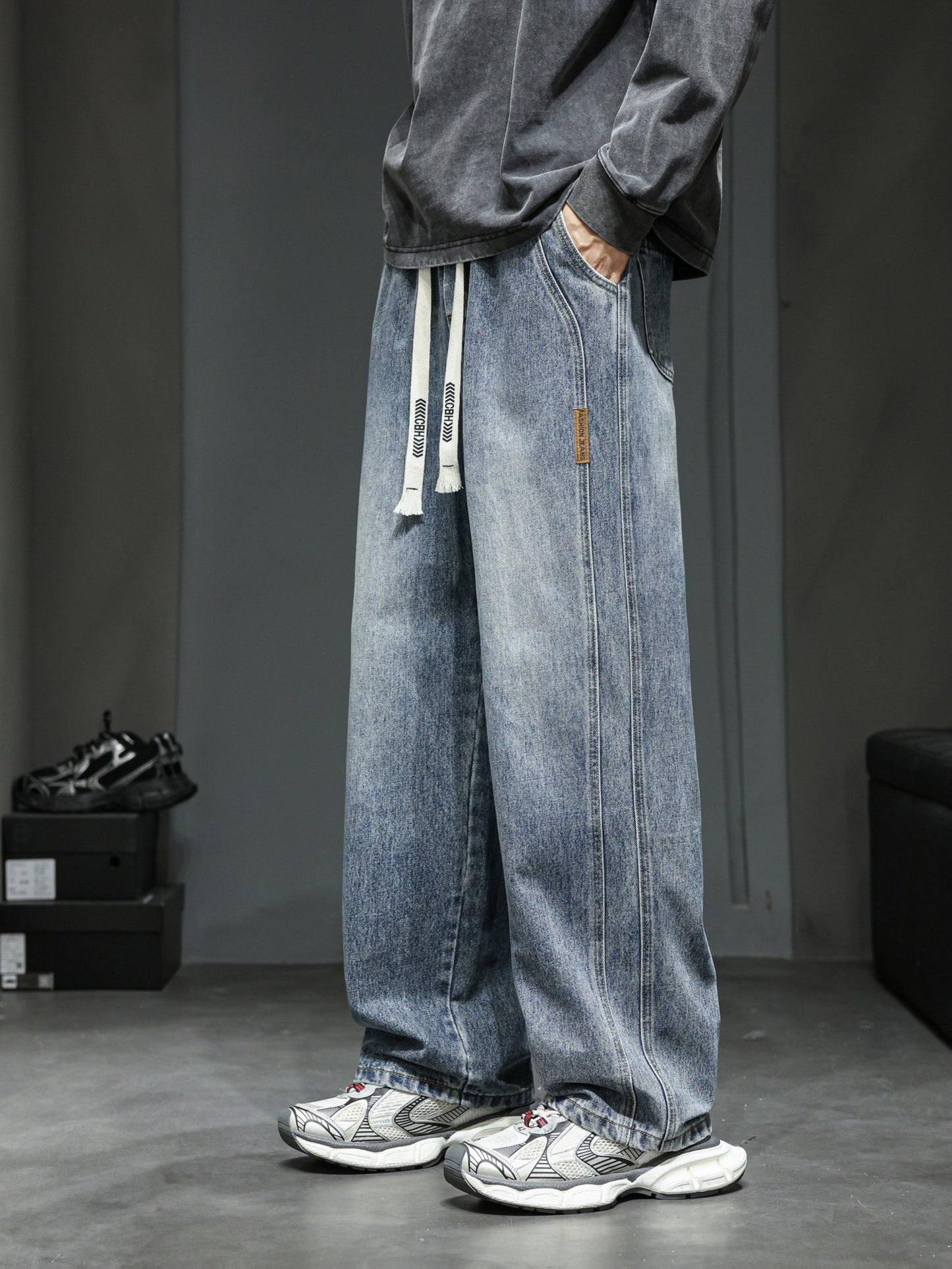 Herr Lösa Baggy Jeans Streetwear Lediga Byxor för Unga