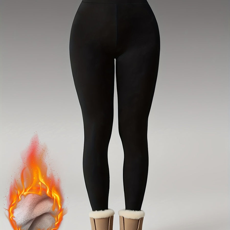 Svarta Högmidjade Leggings för Dam med Varm Fodring