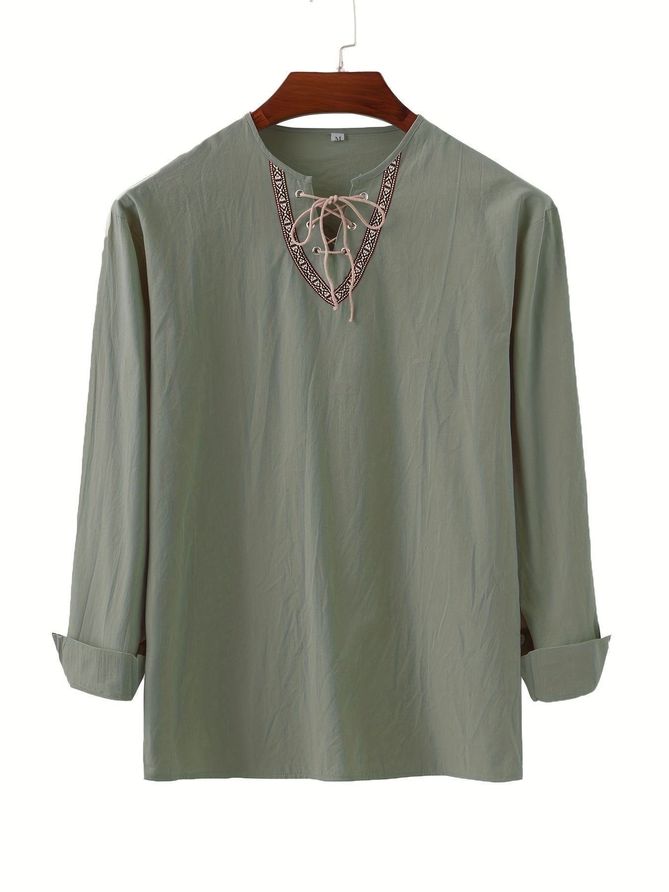 Herr Vintage Bohemisk Tunika med Snörning och Geometriskt Mönster – Ledig Blus för Alla Säsonger