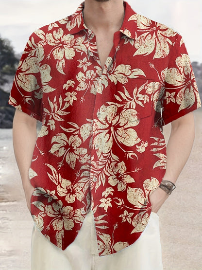 Herr Skjorta Hawaii-Style Blommig Kortärmad Sommar Semester