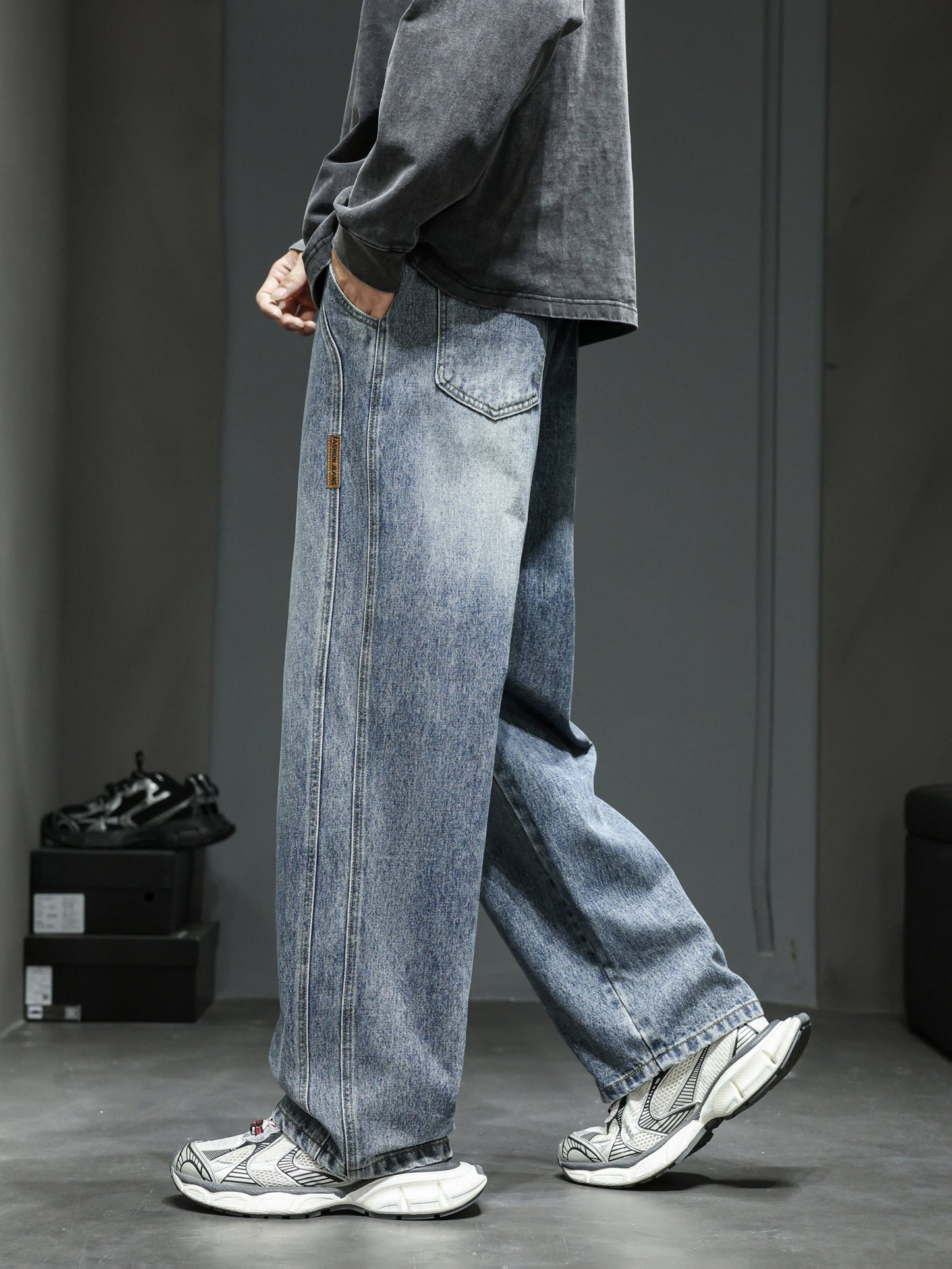 Herr Lösa Baggy Jeans Streetwear Lediga Byxor för Unga