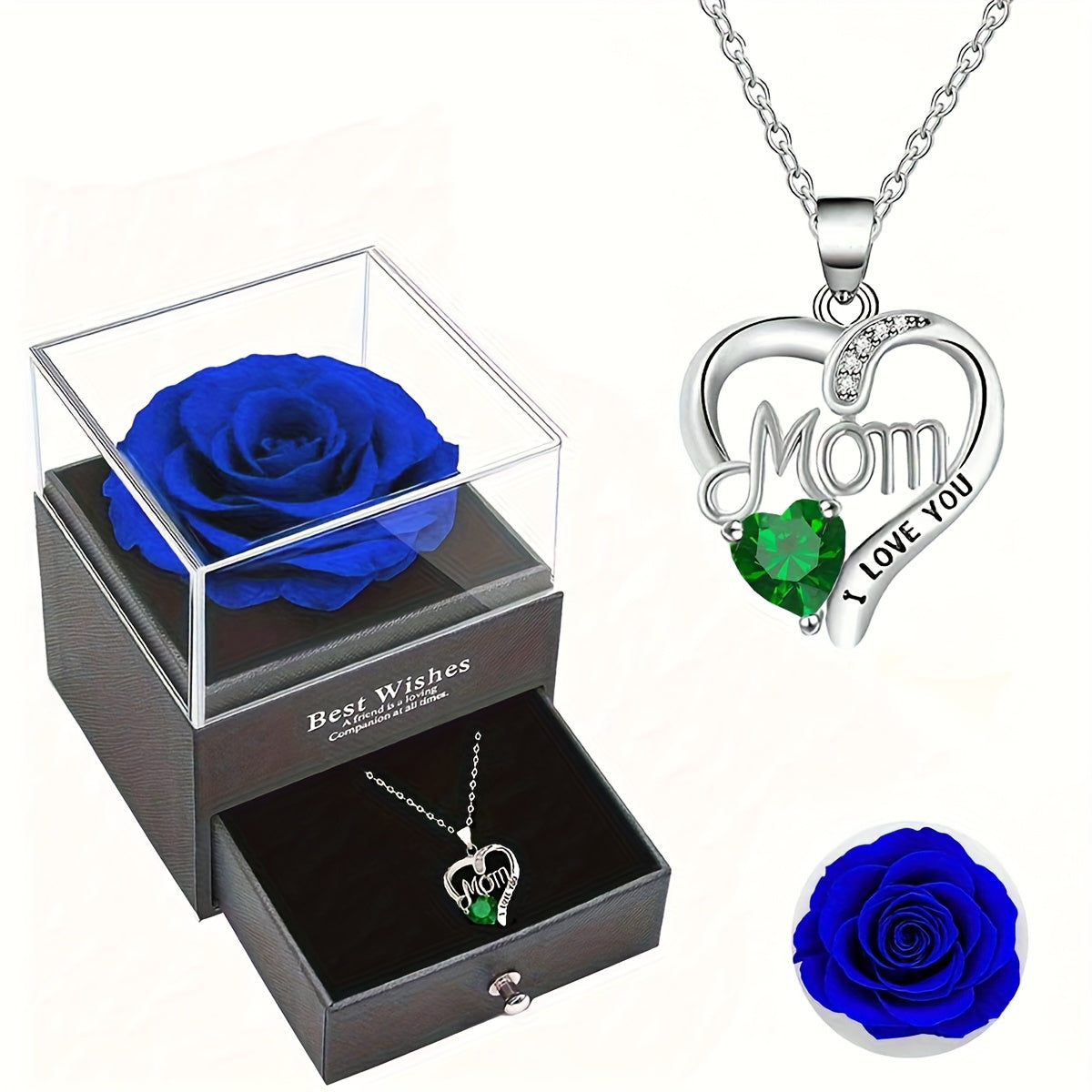 Smyckeset för Dam – Halsband med Hjärtformat 'Mom I Love You'-Hänge och Evighetsros i Presentask – Perfekt Gåva till Mamma