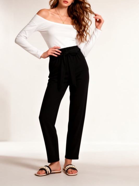 Dam Elegant Off-Shoulder Topp och Slacks Set – Perfekt för Vardagsbruk och Fest