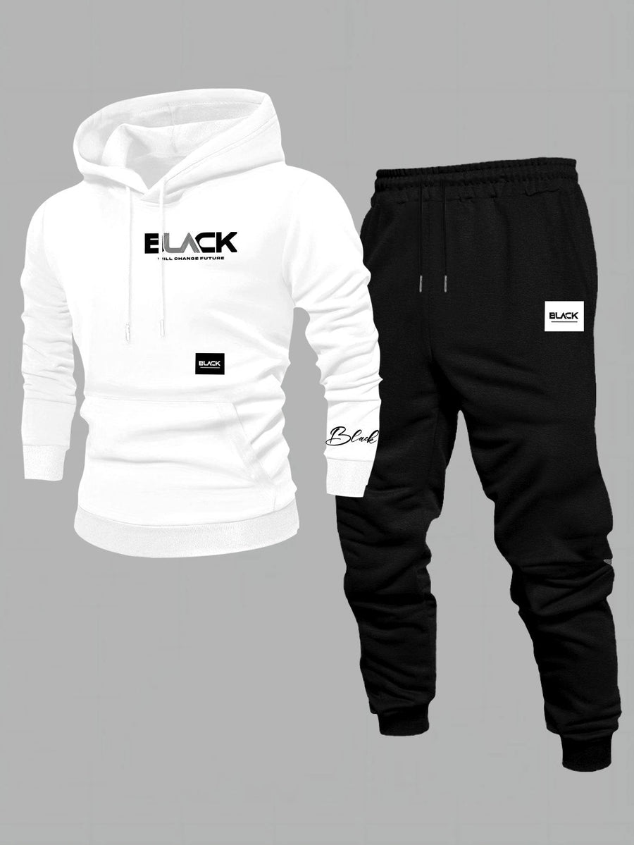 Unisex Mjukisset Hoodie & Byxor Svart med Logotyp