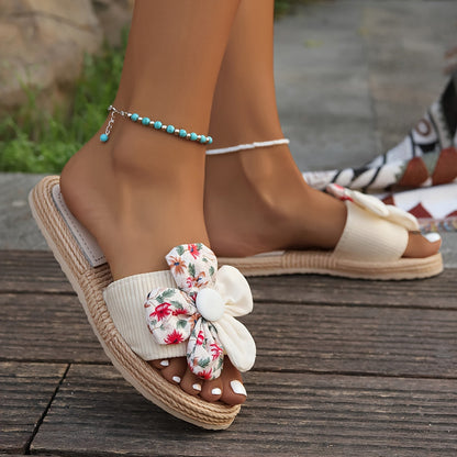 Dam Sandaler Slip-in med Stor Blomdetalj – Trendiga Espadrille Tofflor för Sommar & Semester