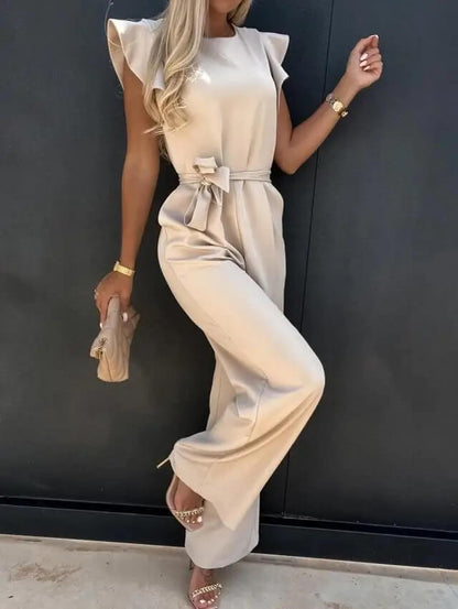 Dam Jumpsuit Elegant Vardagsstil med Volangärm och Bälte – Perfekt för Arbete och Fest