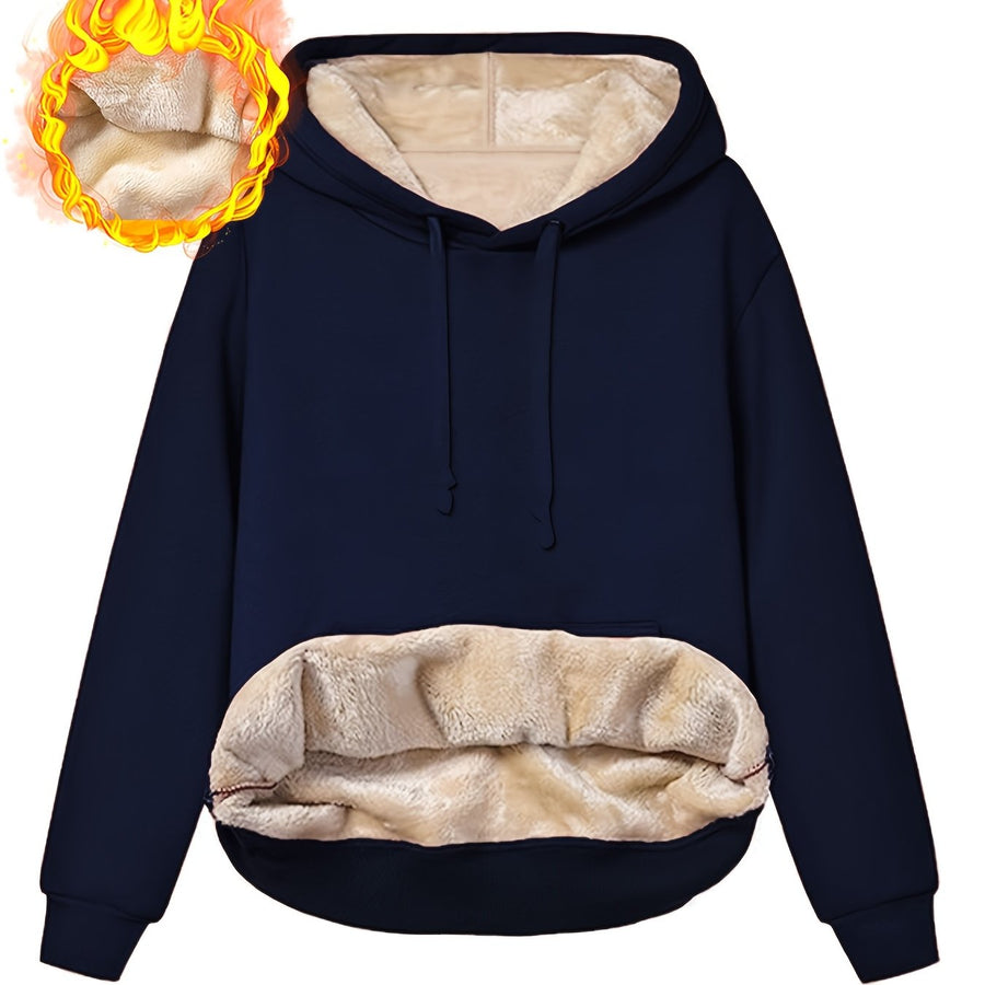 Fleecefodrad huvtröja med känguruficka och dragsko – Varm och mysig hoodie