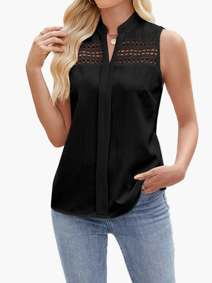 Damblus utan ärm med spetsdetaljer, elegant vardagstopp, sommarstil
