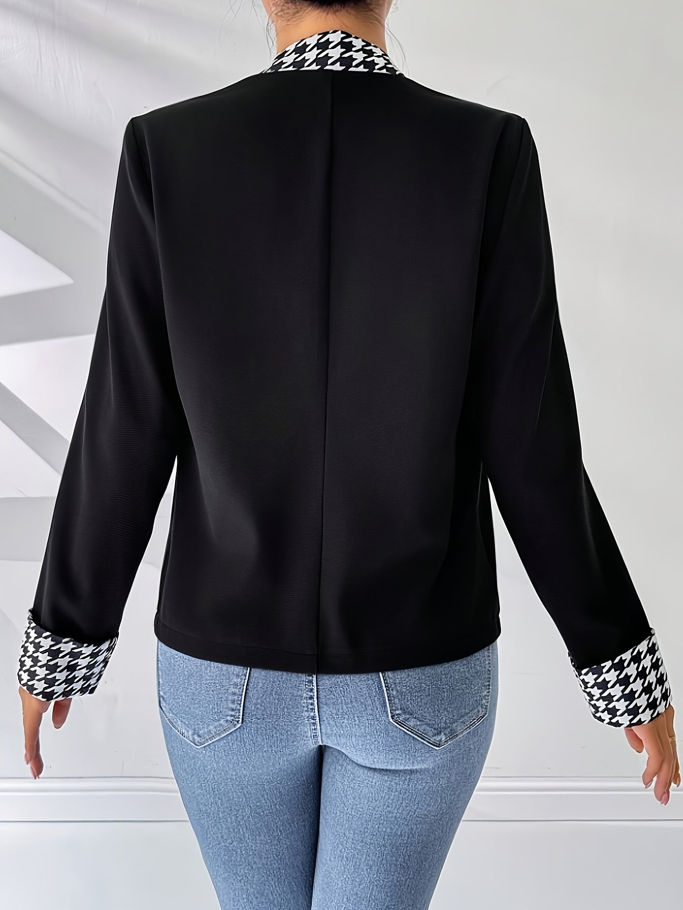 Dam Elegant Houndstooth Mönstrad Kavaj för Vår och Sommar