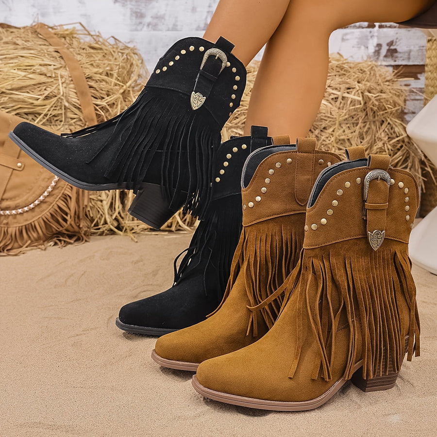 Ankelboots med fransar och nitar – Färg valbar