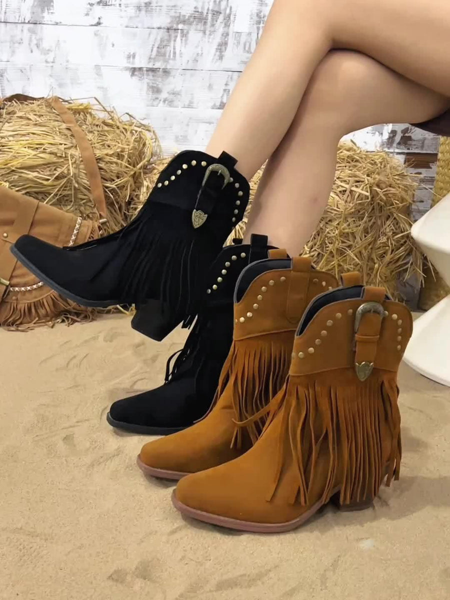 Ankelboots med fransar och nitar – Färg valbar