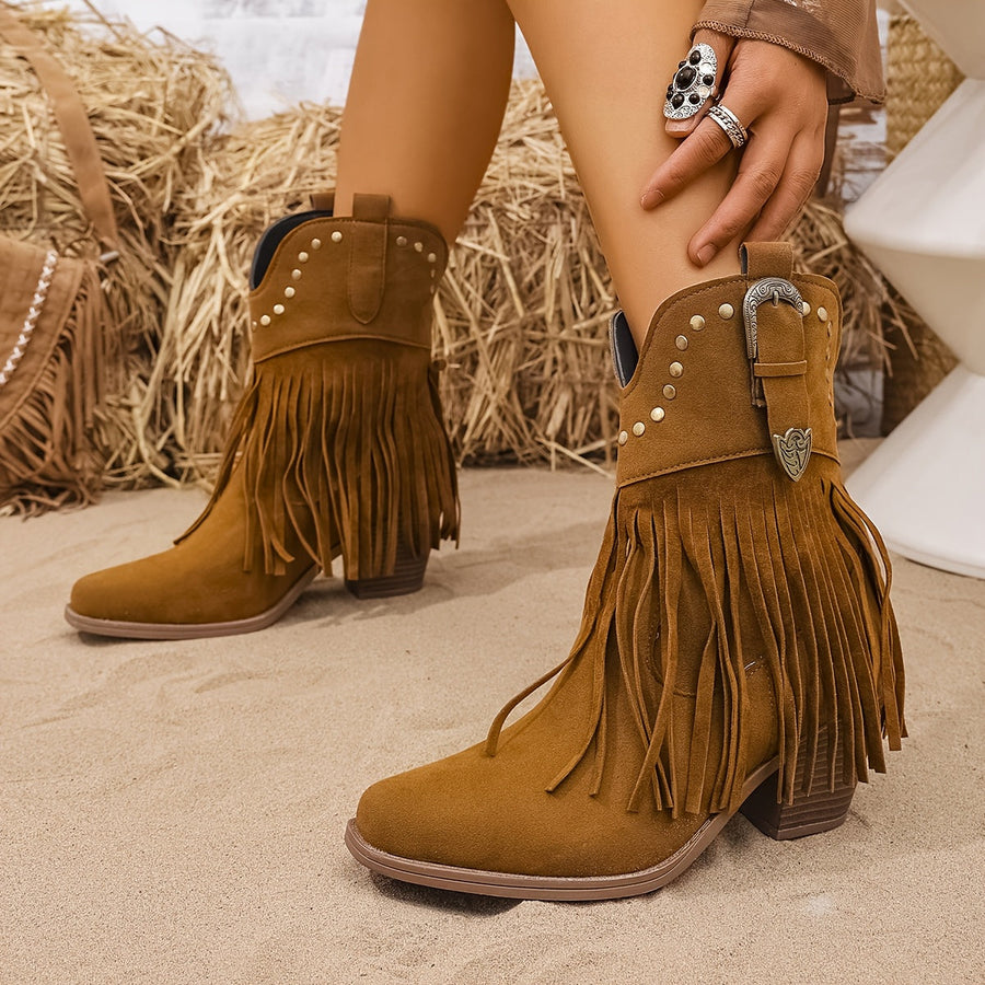 Ankelboots med fransar och nitar – Färg valbar