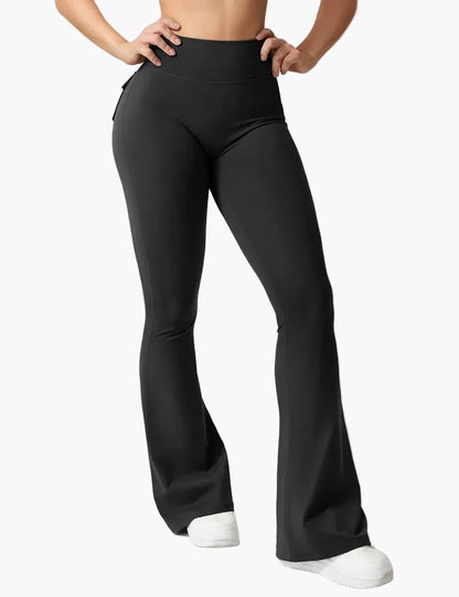 Dam Cargo Bootcut Träningsleggings med Fickor och Rumplyftande Effekt – Perfekta för Gym och Aktiv Livsstil