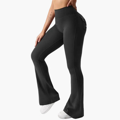 Dam Cargo Bootcut Träningsleggings med Fickor och Rumplyftande Effekt – Perfekta för Gym och Aktiv Livsstil