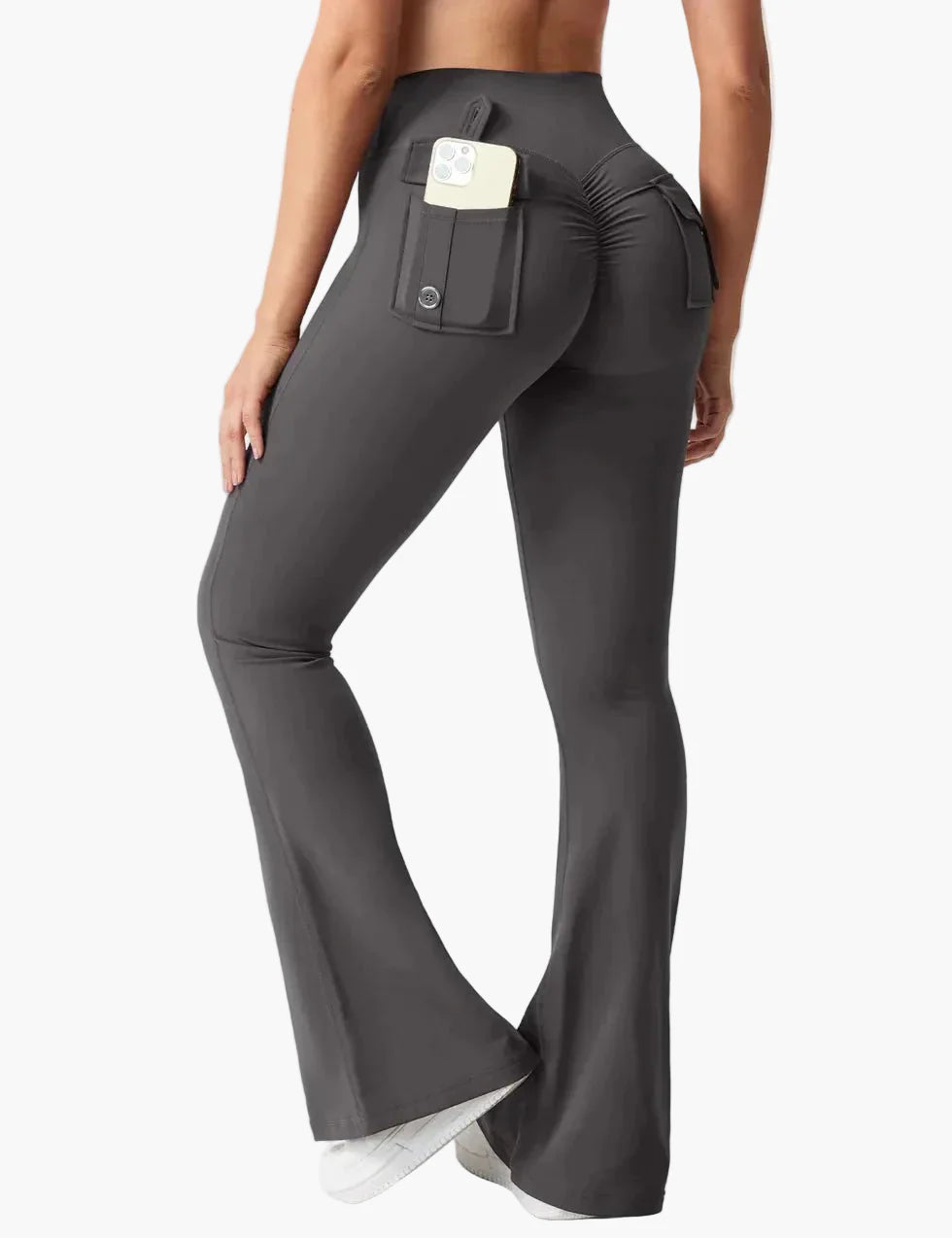 Dam Cargo Bootcut Träningsleggings med Fickor och Rumplyftande Effekt – Perfekta för Gym och Aktiv Livsstil