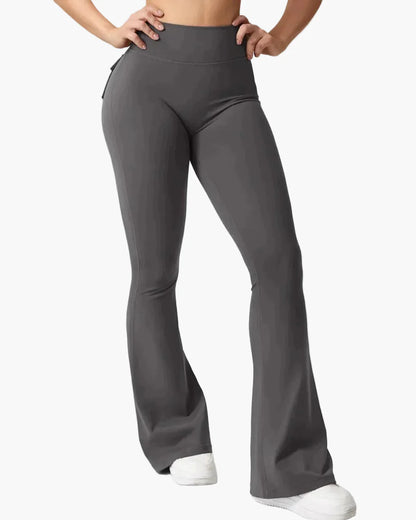 Dam Cargo Bootcut Träningsleggings med Fickor och Rumplyftande Effekt – Perfekta för Gym och Aktiv Livsstil