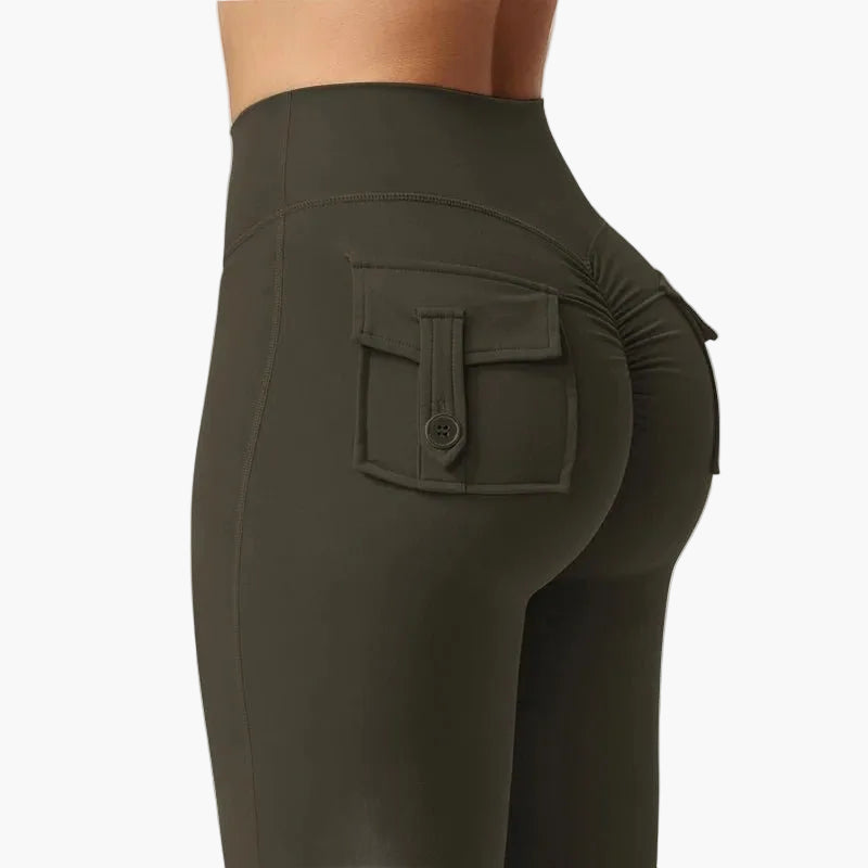 Dam Cargo Bootcut Träningsleggings med Fickor och Rumplyftande Effekt – Perfekta för Gym och Aktiv Livsstil