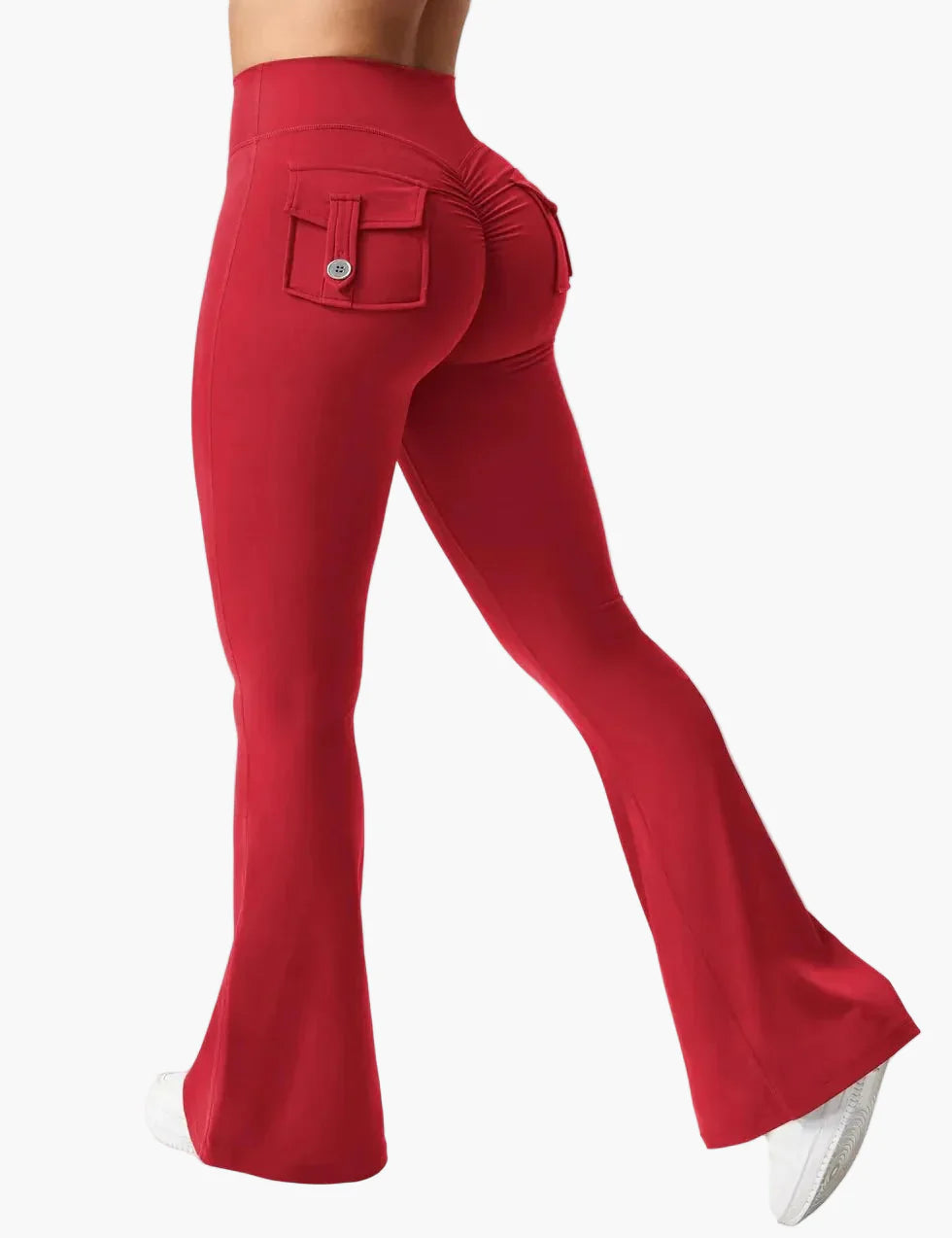 Dam Cargo Bootcut Träningsleggings med Fickor och Rumplyftande Effekt – Perfekta för Gym och Aktiv Livsstil