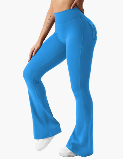 Dam Cargo Bootcut Träningsleggings med Fickor och Rumplyftande Effekt – Perfekta för Gym och Aktiv Livsstil