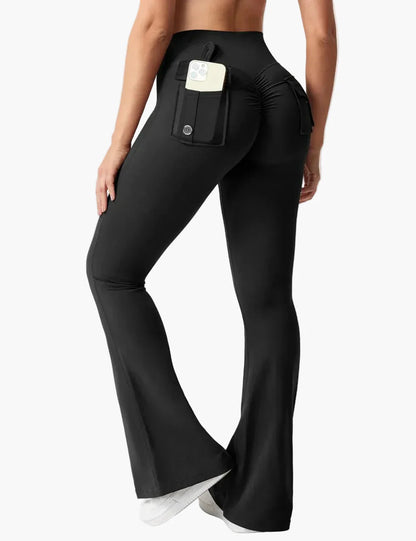 Dam Cargo Bootcut Träningsleggings med Fickor och Rumplyftande Effekt – Perfekta för Gym och Aktiv Livsstil