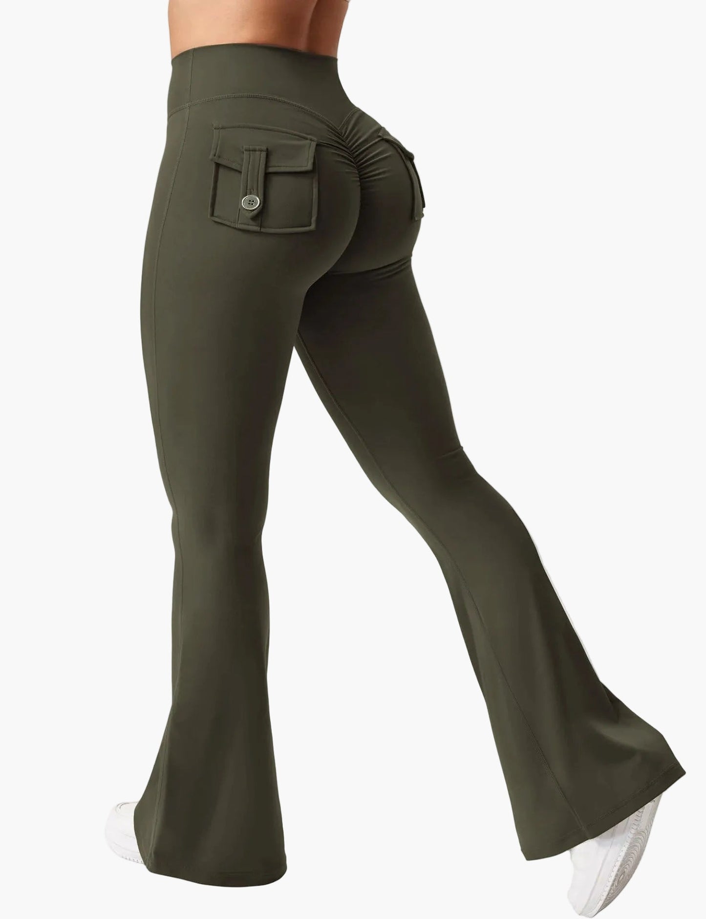 Dam Cargo Bootcut Träningsleggings med Fickor och Rumplyftande Effekt – Perfekta för Gym och Aktiv Livsstil