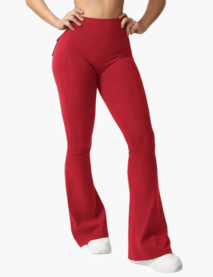 Dam Cargo Bootcut Träningsleggings med Fickor och Rumplyftande Effekt – Perfekta för Gym och Aktiv Livsstil