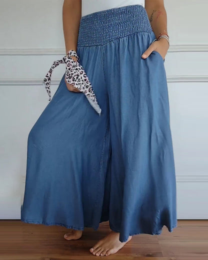 Dam Vida Byxkjol Elegant Bohemisk Stil med Hög Midja och Vida Ben – Perfekt för Vardag och Semester