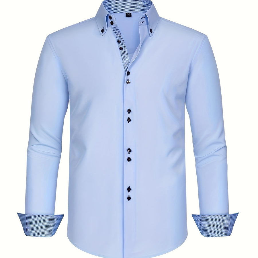 Herrskjorta Elegant Affärslook Långärmad Slim Fit – Perfekt för Kontor och Fest