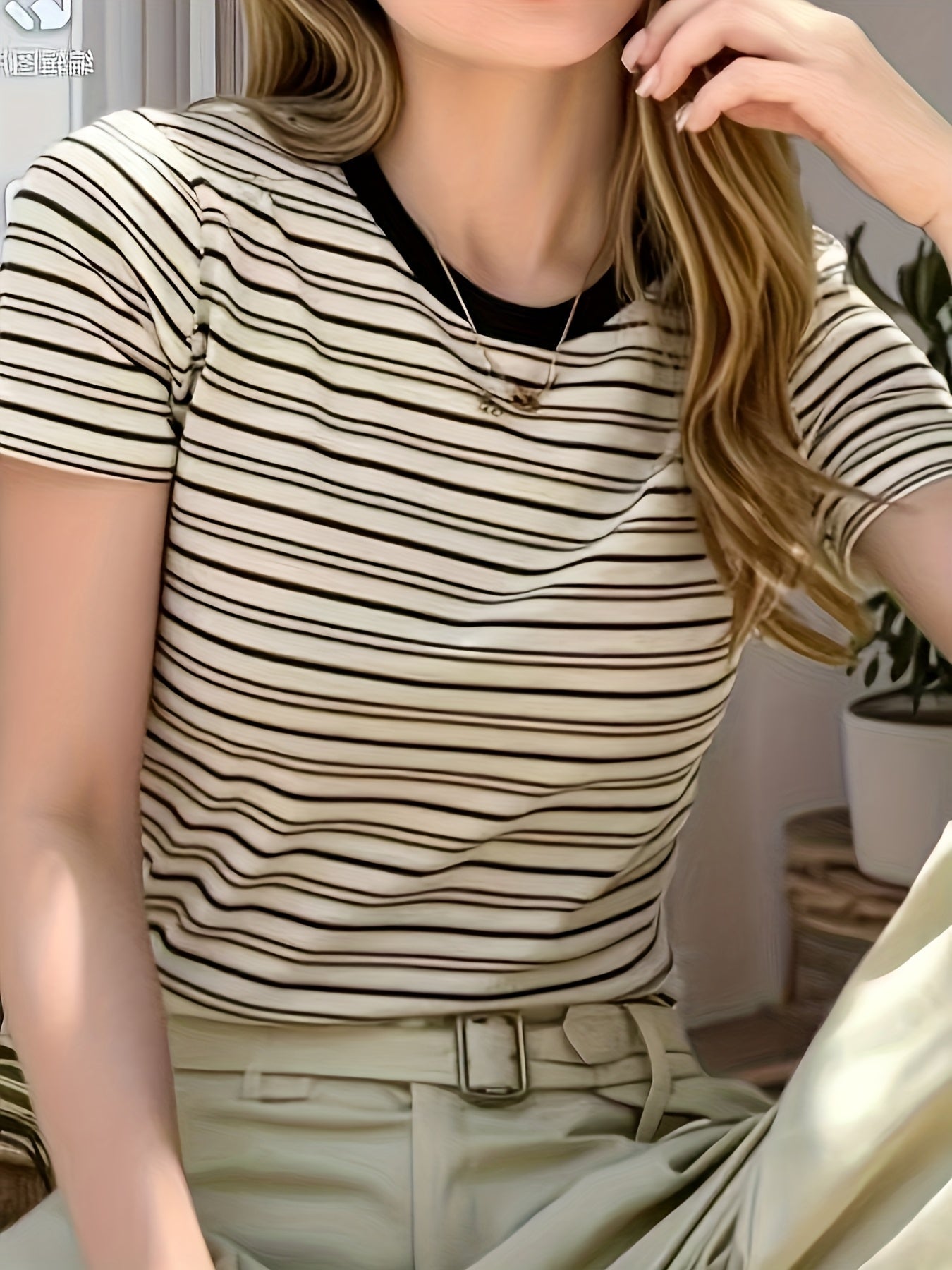 Dam T-shirt Elegant Randigt Mönster Sommartopp