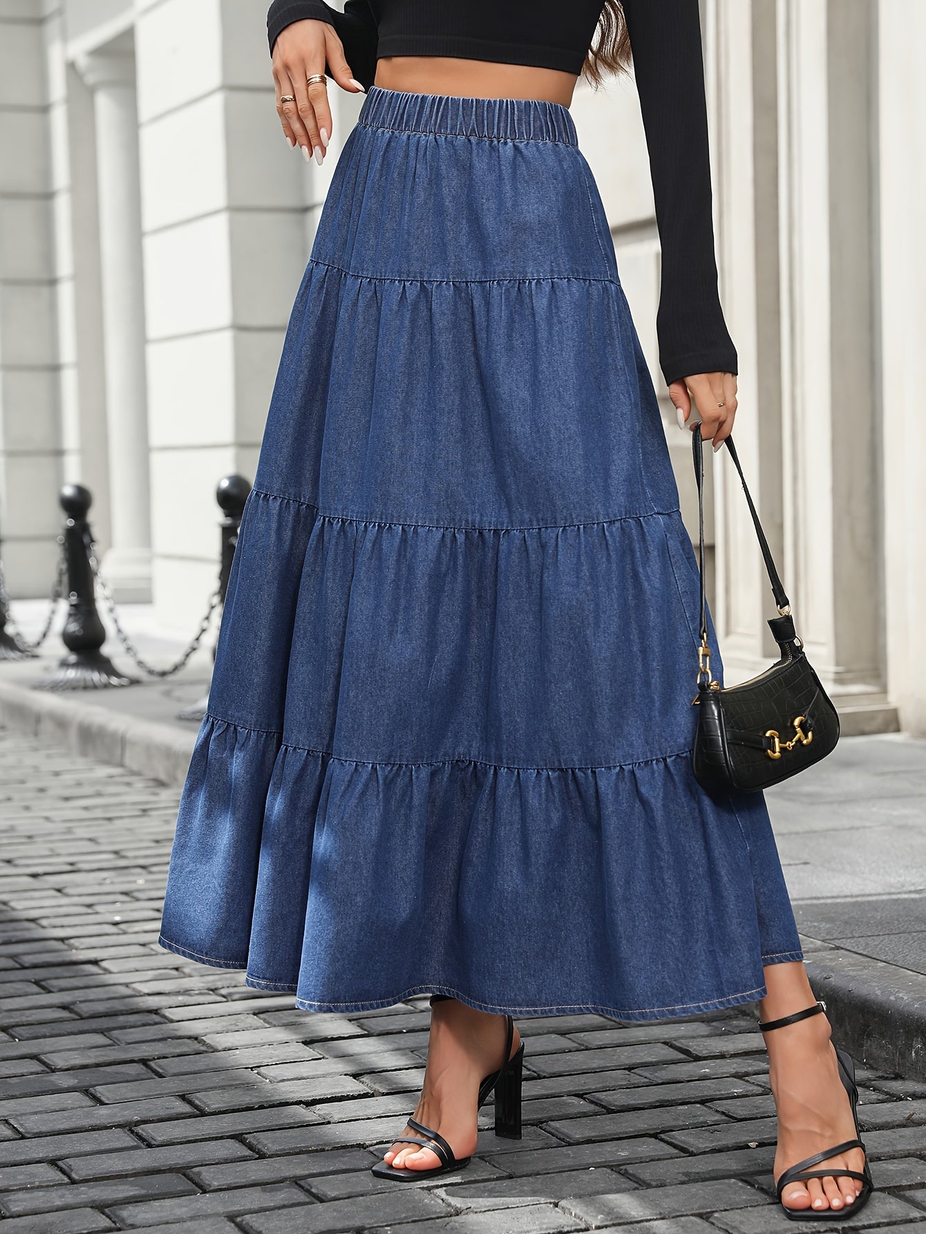 Dam Kjol Elegant A-Linje Bohemisk Stil Sommarkjol Lång Volangkjol