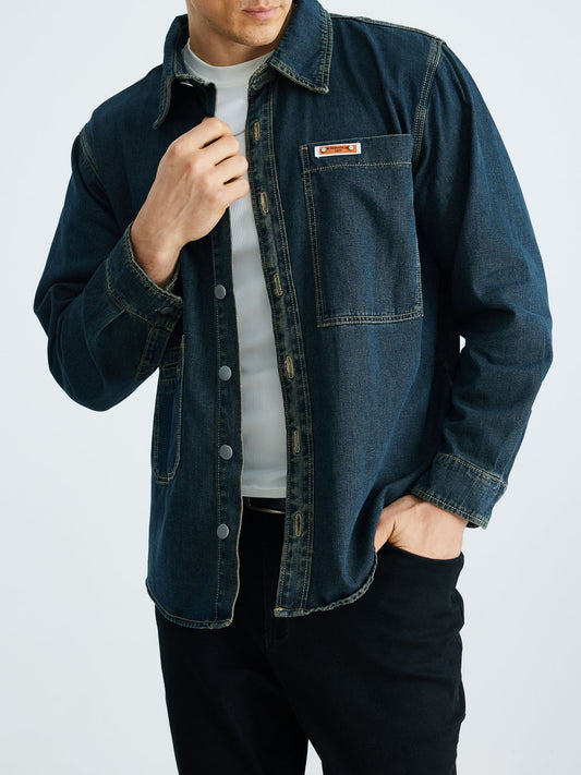 Herr Overshirt Denim – Avslappnad Skjortjacka för Vardag och Fritid