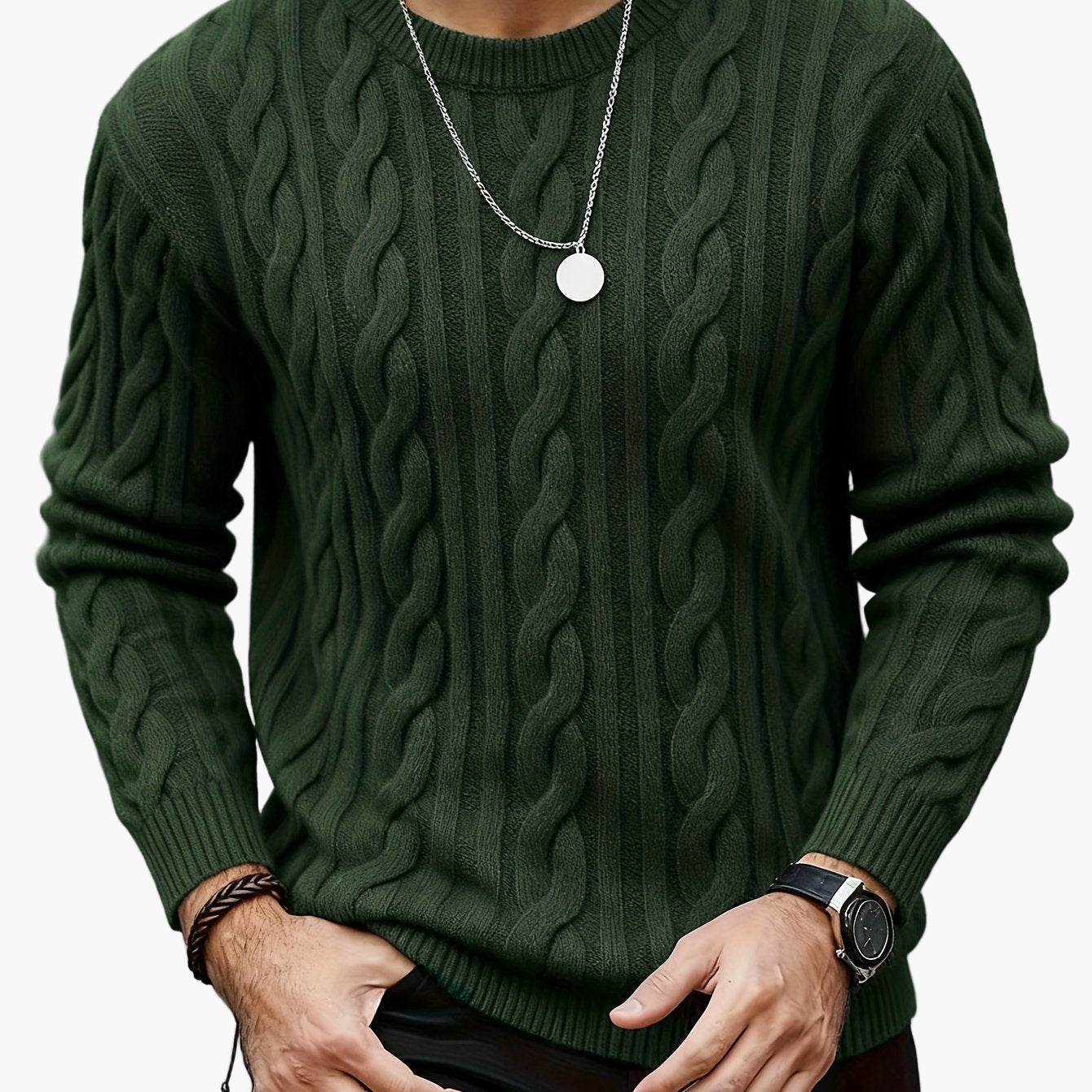 Herr Stickad Kabelmönstrad Tröja – Modern och Varm för Höst och Vinter, Casual Stil