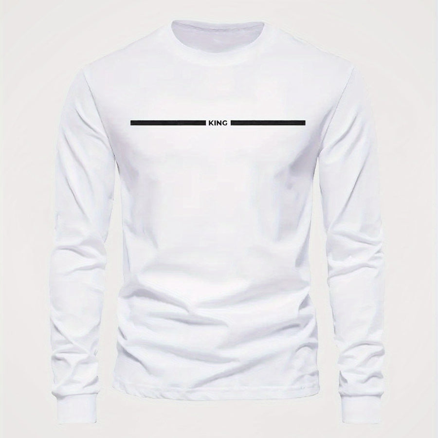 Långärmad T-shirt med Rund Hals och Linjärt KING-Tryck