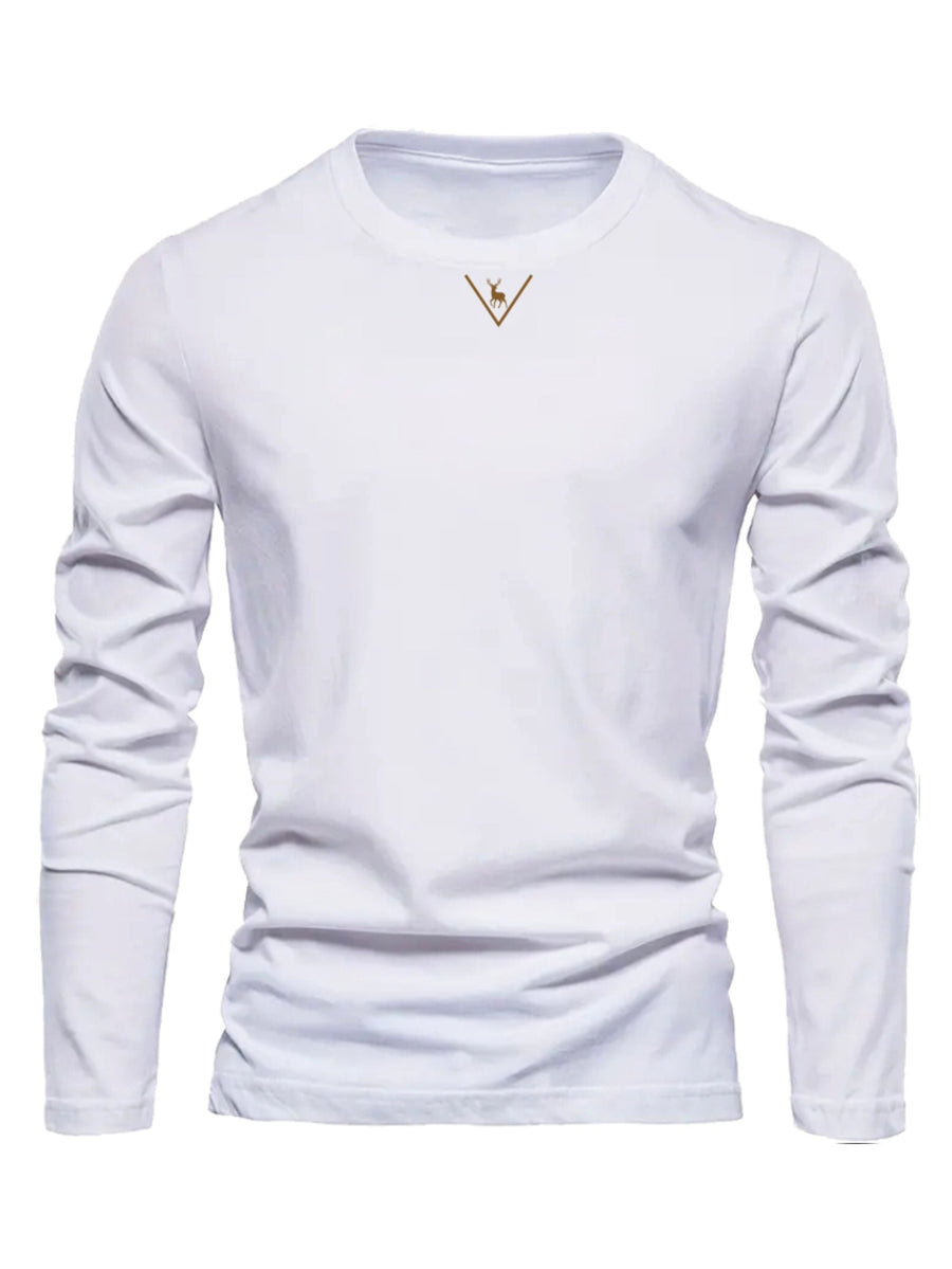 Mörkgrön Långärmad T-shirt med Rund Hals och Hjortmotiv