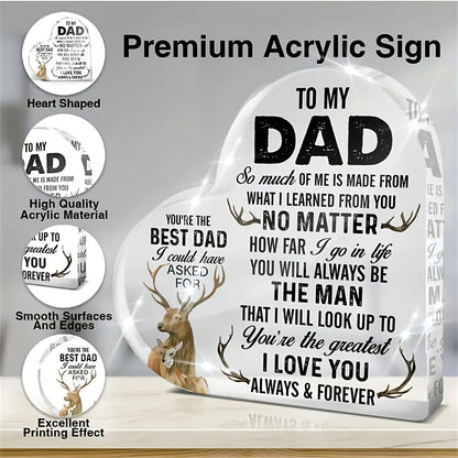 Premium Akrylskylt Hjärtformad – Present till Pappa – Herr – Inspirerande Dekoration & Fars Dag Gåva