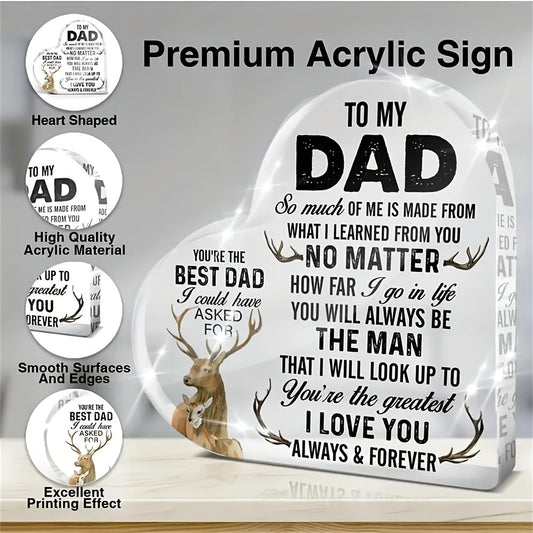 Premium Akrylskylt Hjärtformad – Present till Pappa – Herr – Inspirerande Dekoration & Fars Dag Gåva