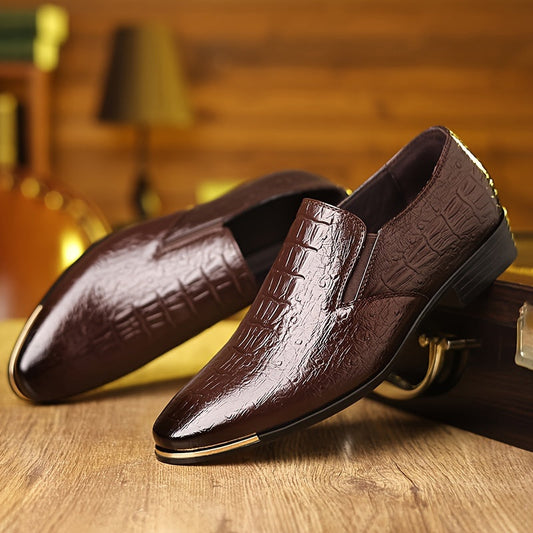 Herr loafers eleganta slip-on skor med krokodilmönster för fest och vardag