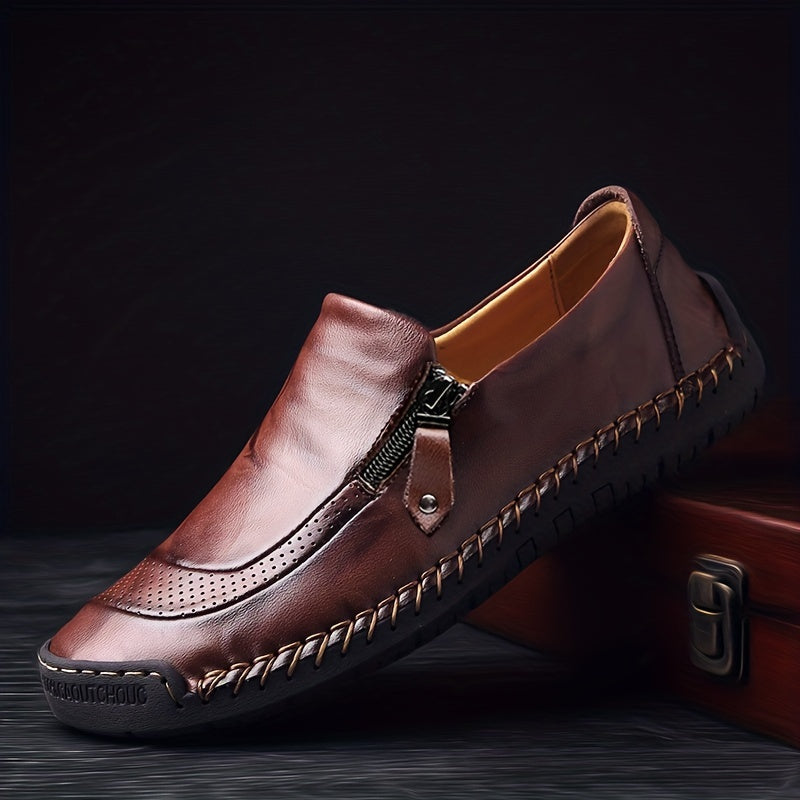 Herr loafers vintage stil slip-on med dragkedja – perfekta för fest och vardag
