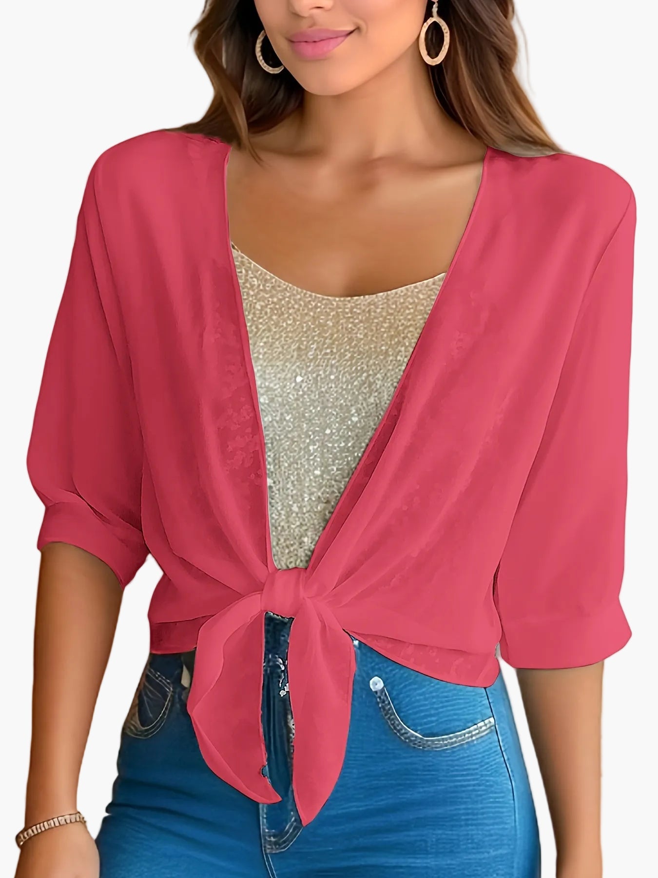 Dam Blus Kort Omlottknut Vår/Sommar Trendig Stil
